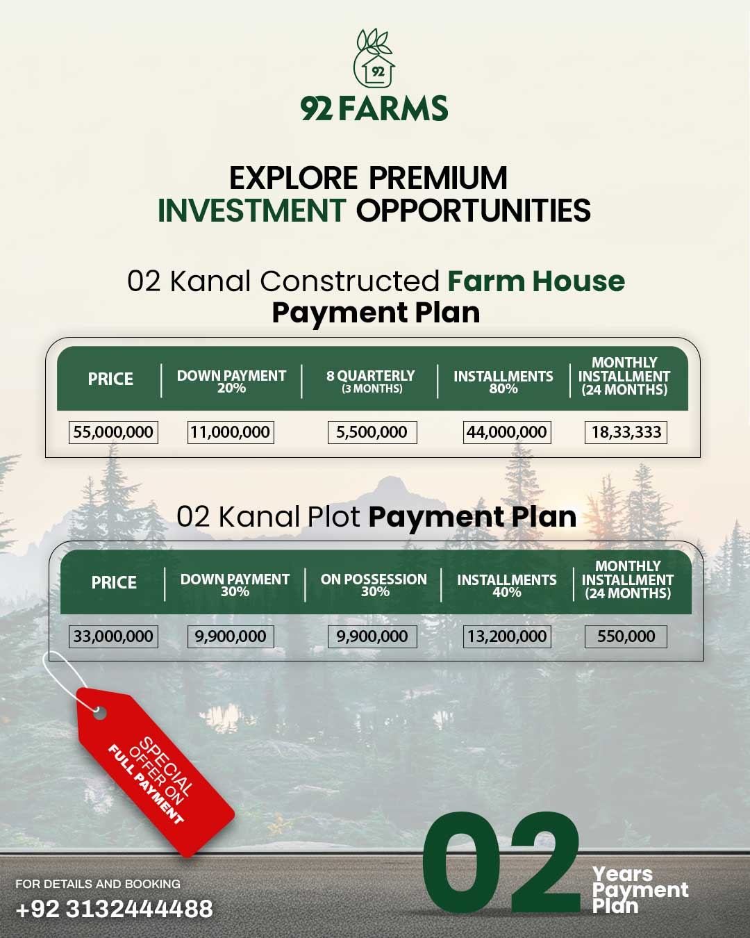 2 Kanal Farmhouse on Installments in Islamabad - 92 Farms