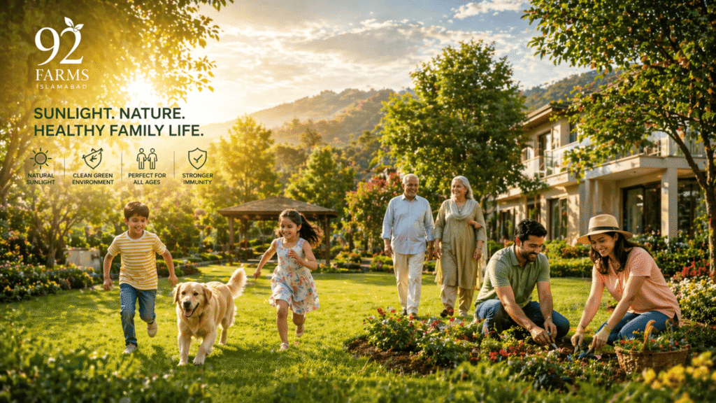 Natural sunlight and Vitamin D benefits at 92 Farms Islamabad open spaces