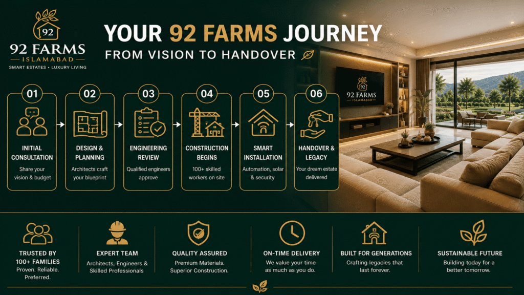 Engineering quality and expert supervision in best farmhouse construction in Islamabad 92 Farms