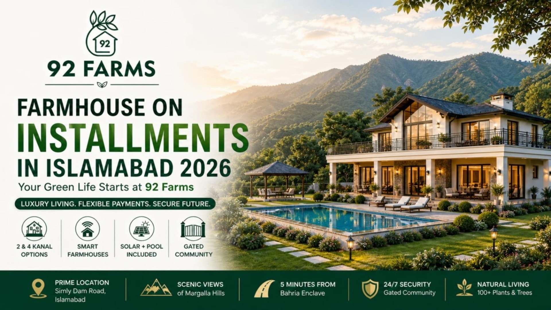 Farmhouse on Installments in Islamabad 2026: Your Green Life Starts at 92 Farms
