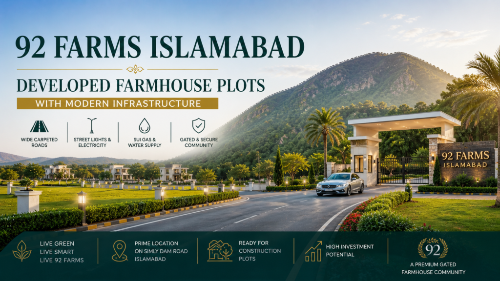 92 Farms Islamabad developed farmhouse plots with modern infrastructure
